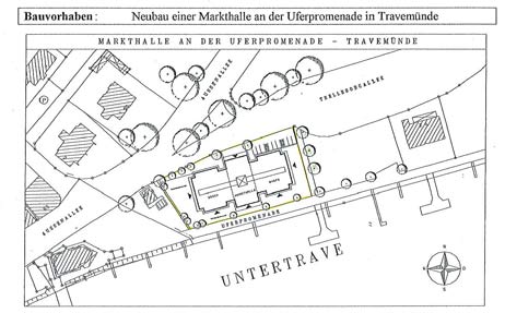 Der Lageplan zeigt, wo die neue Markthalle auf der Tornadowiese stehen soll. Grafiken/Pläne: WPS