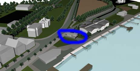 In dieser kürzlich veröffentlichten Grafik ist die Backskiste noch links von der Markthalle zu sehen (blauer Kreis). GRAFIK: WPS (Markierung TA)