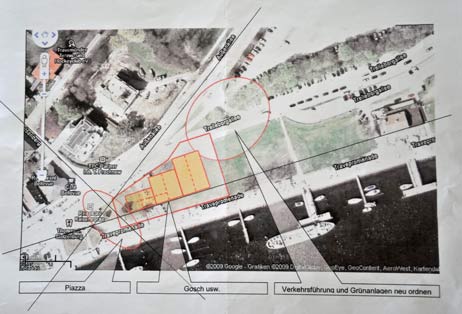 Auf diesem Plan ist die Markthalle schon weiter Richtung Kaiserbrücke aufgerückt, die Backskiste bereits überplant. Foto: TA
