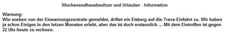 Hans Berg schickte seine Leser mit eine Eisberg-Warnung auf Glatteis. Nach dem erstaunlichen Eiswinter 2010 gar nicht so weit hergeholt... Scrennshot: TA 