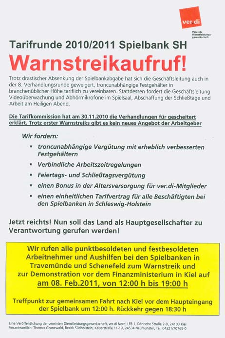 Travemünde Aktuell: Warnstreikaufruf vorm Casino