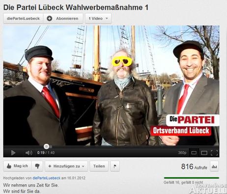 Auch Ali von der Band »Travemünder Assis« (rechts) ist bei der neuen Partei dabei. Als erste Werbemaßnahme wurde ein eigener Youtube-Channel eingerichtet. Screenshot: TA 