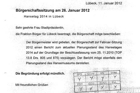 Auf Antrag der BfL soll in der Februar-Sitzung der Bürgerschaft nun über den Planungsstand zum Hansetag berichtet werden. 