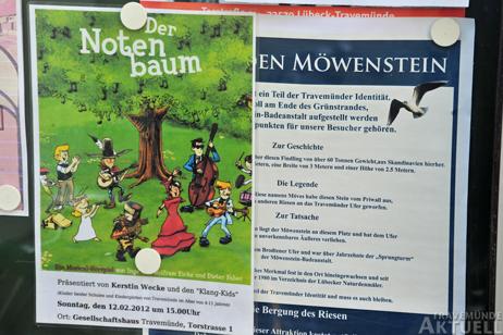 Veranstaltungsplakat im Schaukasten des Gemeinnützigen Vereins zu Travemünde. Foto: TA 